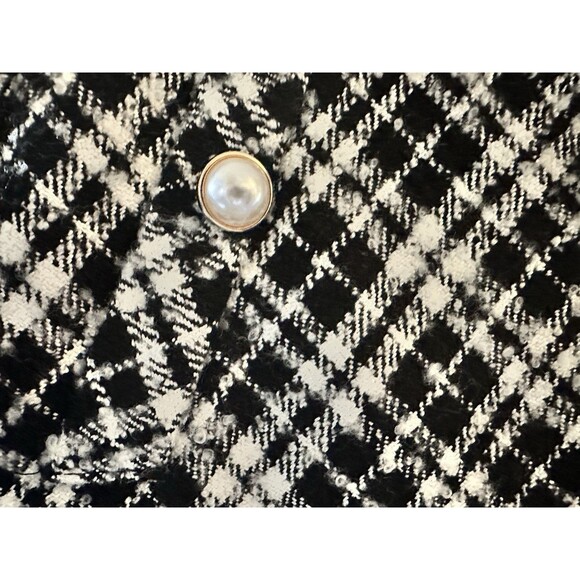 Forever21 Black/Cream Plaid Tweed Faux Pearl Mini Skirt Juniors YTK Size L - Picture 4 of 7